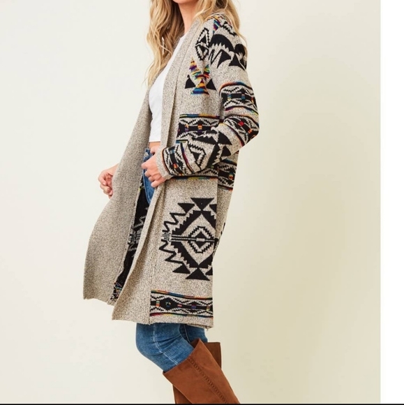 New Boho Aztec Print Cardigan Sweater - Picture 3 of 5
